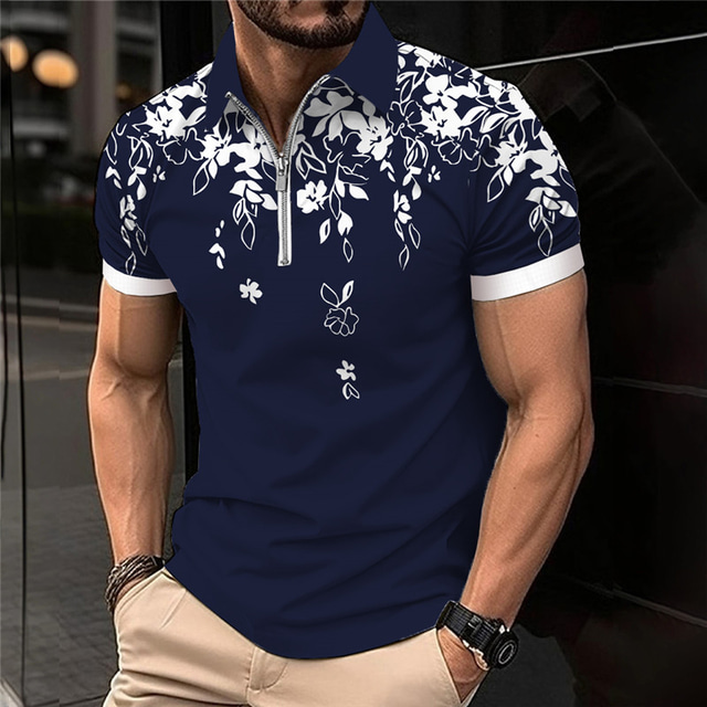 Men S Zip Polo Lapel Polo Polo Shirt Golf Shirt Floral Graphic Prints