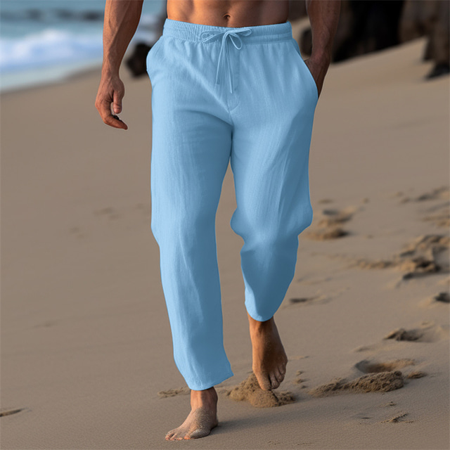 Homme Pantalon En Lin Pantalon Pantalon T Pantalon De Plage Cordon