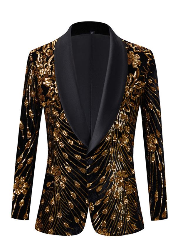 Men S Sparkle Reflective Sequin Blazer Regular Regular Fit Sequin Gold