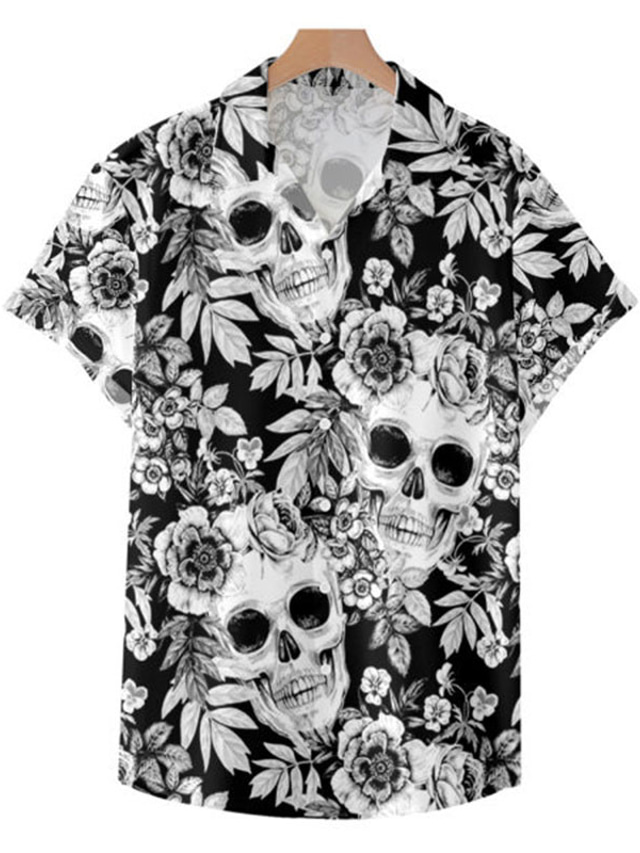 Herren Hemd Hawaiihemd Sommerhemd Sommerhemd Aloha Shirt Totenkopf