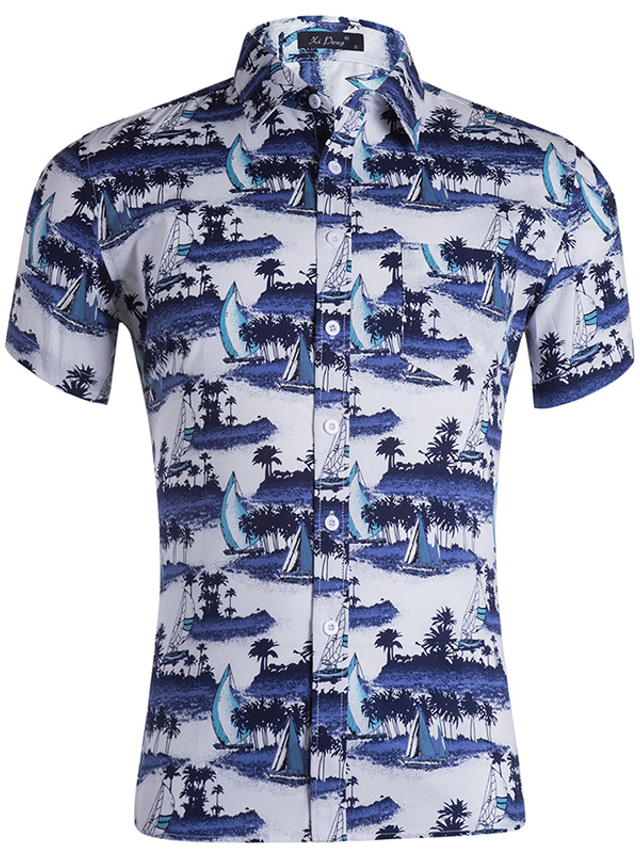 Herren Hemd Hawaiihemd Sommerhemd Graphic Umlegekragen Blau Gr N Gelb