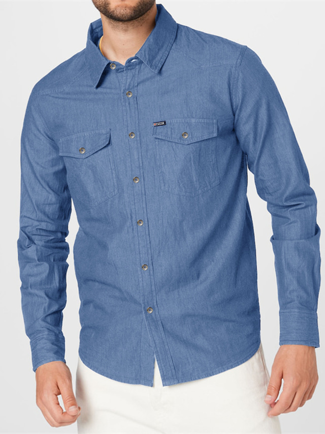 Herren Jeanshemd Knopfhemd Sommerhemd Lässiges Hemd Chambray Hemd