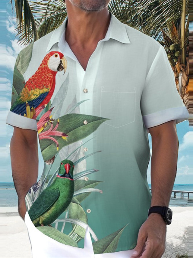 Herren Hemd Hawaiihemd Sommerhemd Blumen Grafik Drucke Papagei