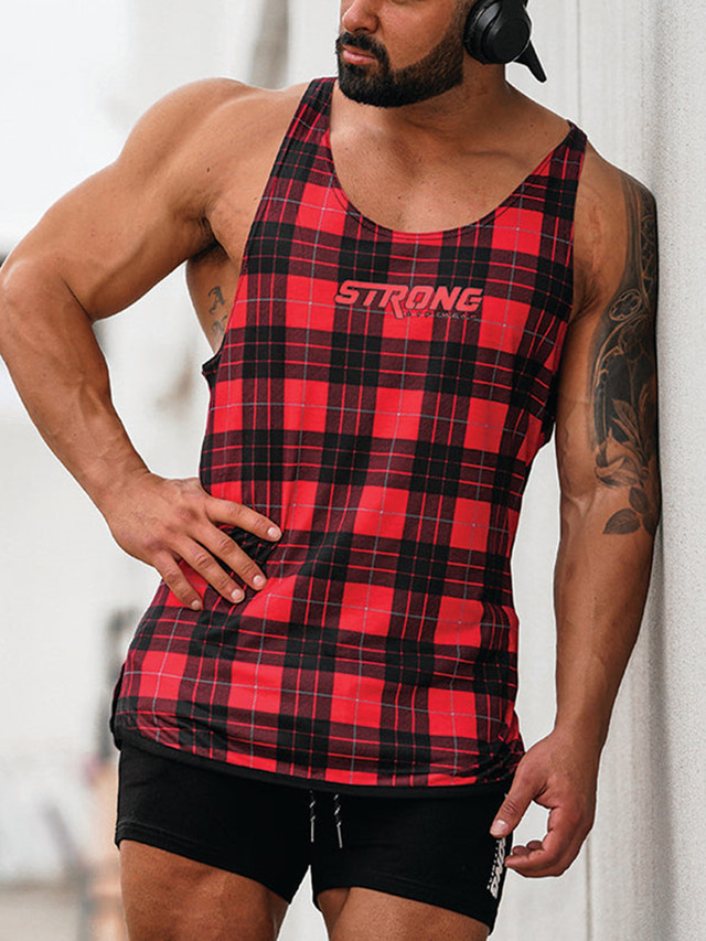 Herren Tank Top Shirt Unterhemden Ärmelloses Hemd Plaid Karomuster