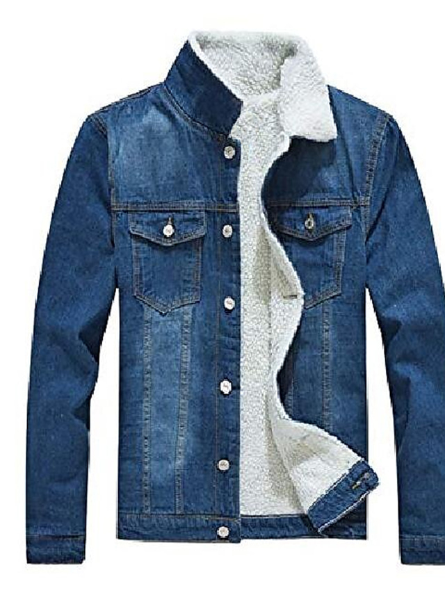 Herren Jeansjacke Jeansjacke Langarm Revers Sherpa Fleece Gef Ttert