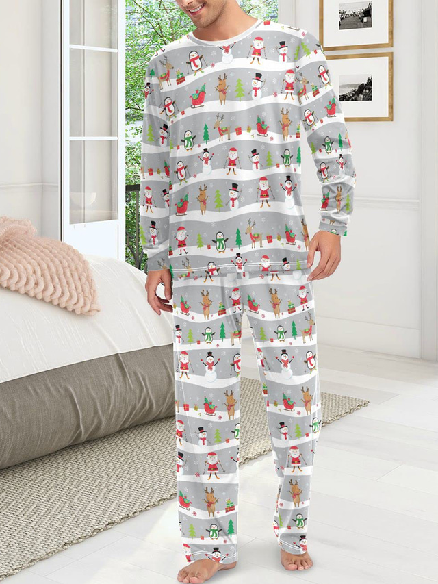 Herren Weihnachtspyjama Schlafanz Ge Schlafanzug Set Pyjama Oberteil