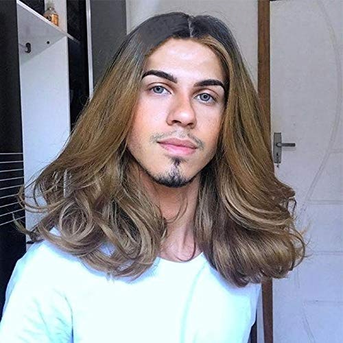 2026年 男性用ブラウンウィッグメンズカーリーヘアロングウィッグ