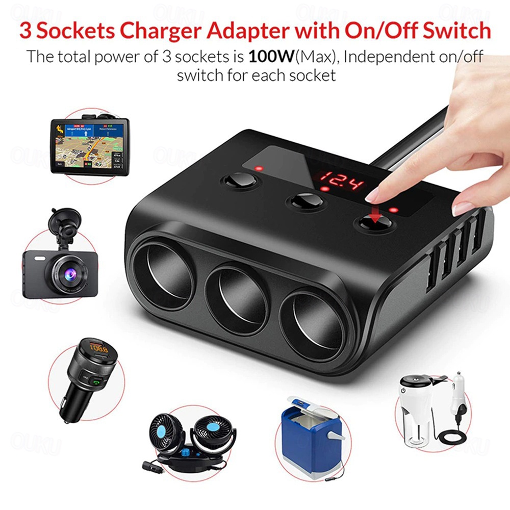 3 socket cigarette lighter adapter For Tesla Model Y New 1 to 3 Car Charger Splitter volt electronic items YANTU Cigarette Lighter Adapter 3