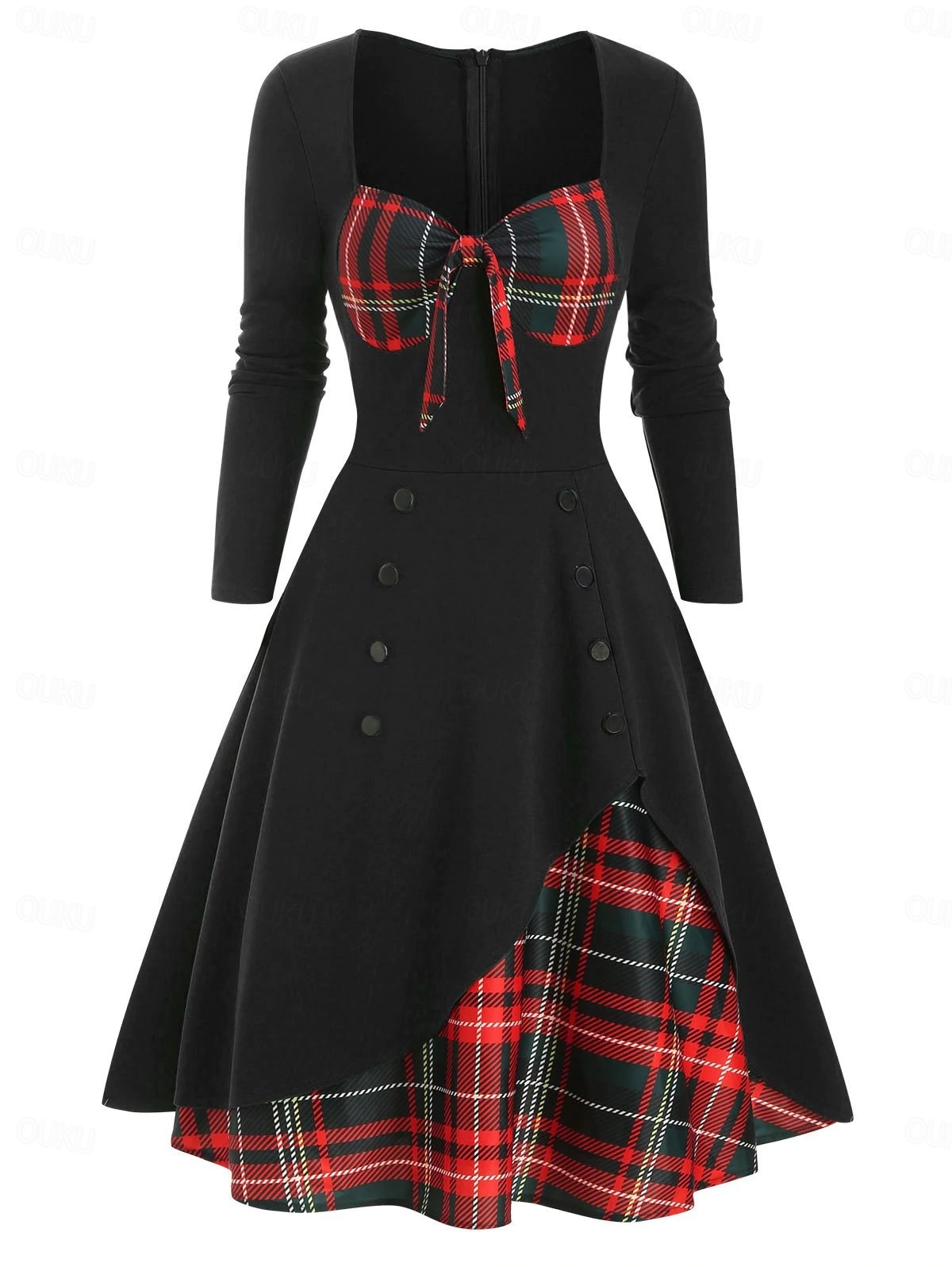 Retro Vintage 1950s Cocktail Dress Midi Swing Dress Flare Dress Christmas  Party Dress Tartan Check Fancy Dress Women's Carnival Masquerade Event /  Party Retro Theme Party Festival Adults' Dress 2026 -  25