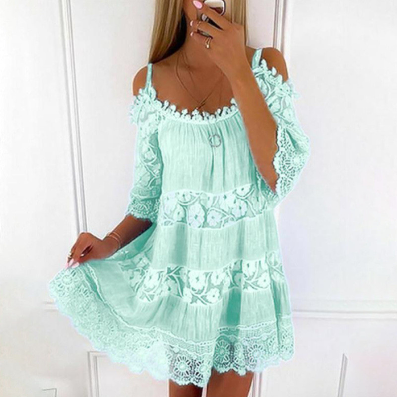 Women's Mini Dress White Dress Graduation Dress Lace Dress Boho Dress  Stylish Basic Modern Vacation Loose Fit Pure Color Half Sleeve Crew Neck  Black White Green Light Blue Summer Spring 2026 -  107