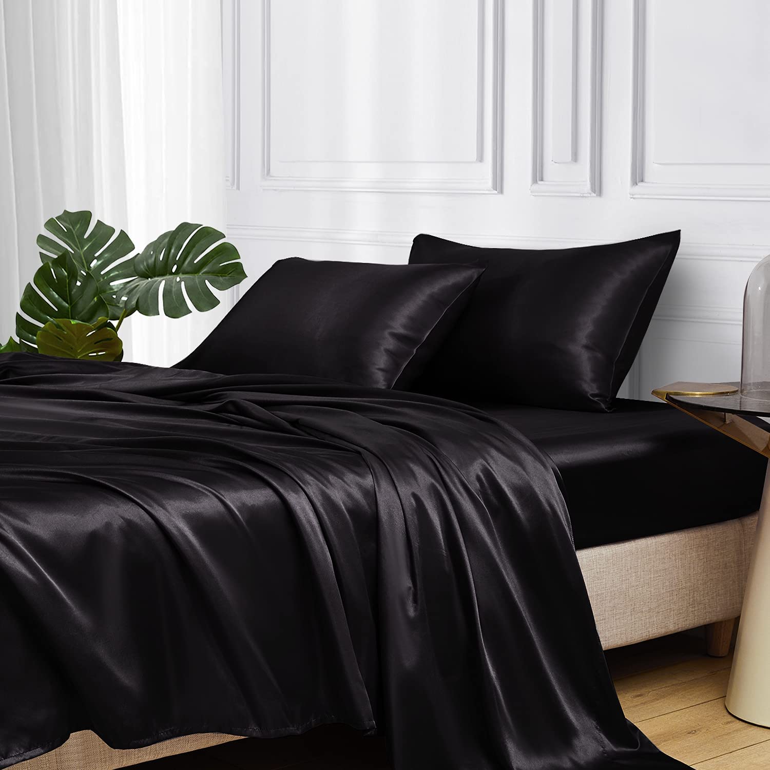 Daisysilk Ensemble de Draps en Soie 4 Pièces, Draps en Soie 25 Momme, 1 Drap Plat, 1 Drap-Housse et 2 Taies d'Oreiller en Soie, Ensemble de Literie en Soie 100% Soie de