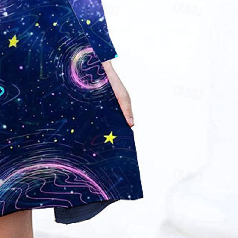 Girls' 3D Galaxy Dress Long Sleeve 3D Print Spring Fall Vacation Daily  Holiday Cute Casual Sweet