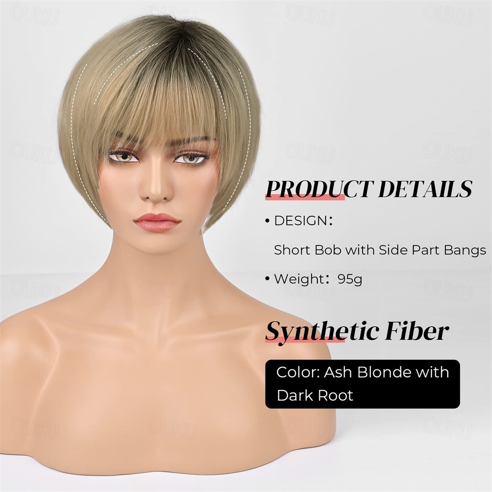BOB屋 Blunt Cut Bob Wigs | Middle Part Bob Wigs | Grey Bob Wigs