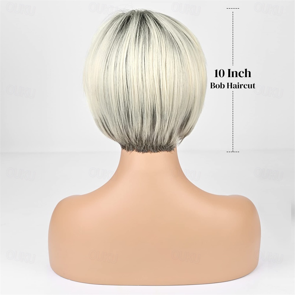 Blonde Bob Wig With Air Bangs for White Women 10 Short Ombre