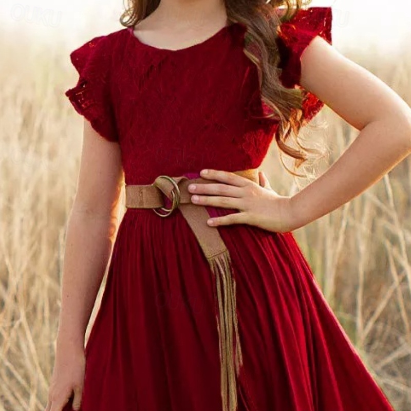 Kids Girls' Dress Solid Color Solid Colored Short Sleeve Wedding Daily Holiday Lace Ruched Princess Sweet Kids Girls' Dress Solid Color Solid Colored Short Sleeve Wedding Daily Holiday Lace Ruched Princess Sweet