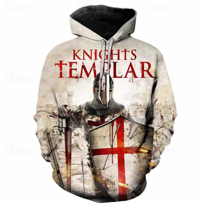 Felpa Con Cappuccio Uomo 3D Cavalieri Templari Stampata - Autunno Inverno - 5