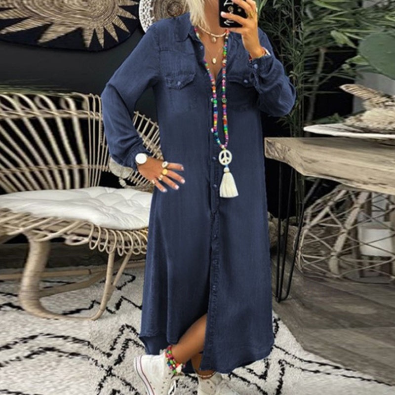 navy blue dress for baby girl Denim Lea Shirt Dress Solid Blue main image 1