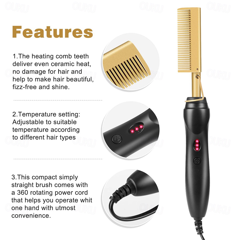 2 in 1 Hot Comb Hair Straightener Flat Irons Straightening Wet Dry Dual Use Brush Electric Heating Comb Hair Straight Styler Hair Curler 2024 15.59