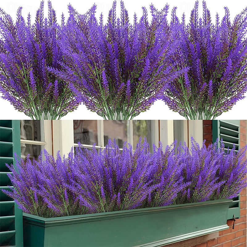 2 pezzi fiori artificiali da appendere alla parete 55 cm resistenti ai raggi UV - cesto di piante di lavanda e rose con viti decorative | Leroy Merlin