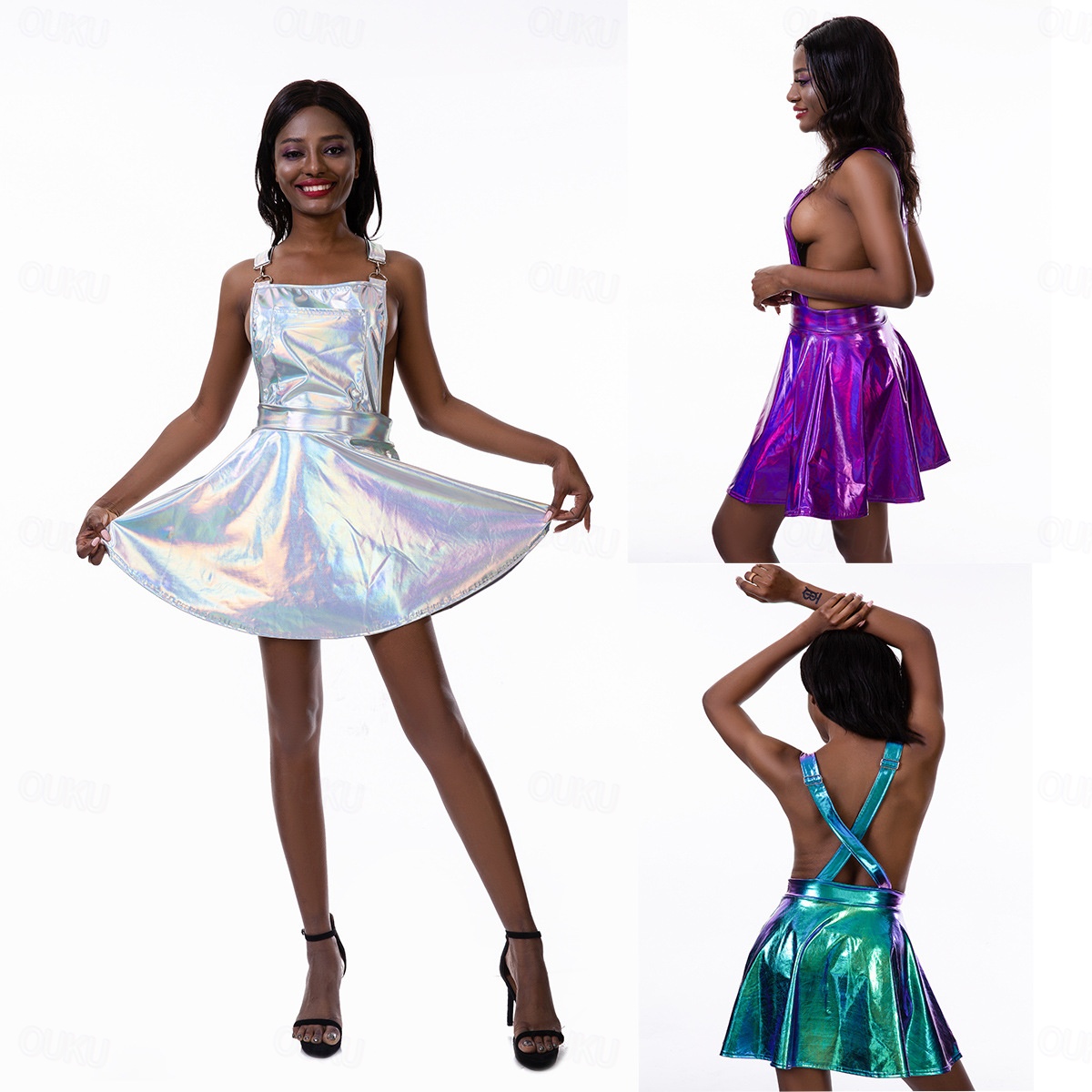 Metallic 1980s Shiny Latex Patent PU Leather Strap Flare Dress Women's  Masquerade Party Pride Parade Pride Month Adults' Dress 2026 -  97