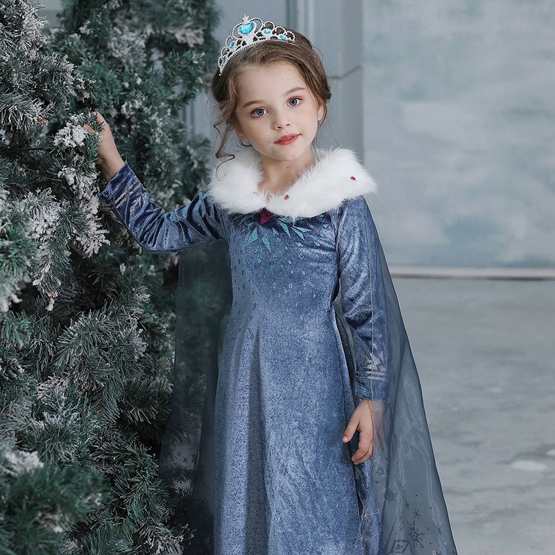 Frozen Fairytale Princess Elsa Flower Girl Dress Vacation Dress Theme Party Costume Girls Movie Cosplay Halloween Blue Blue With Accessories Dress Carnival Masquerade World Book Day Costumes 2024 US 3...