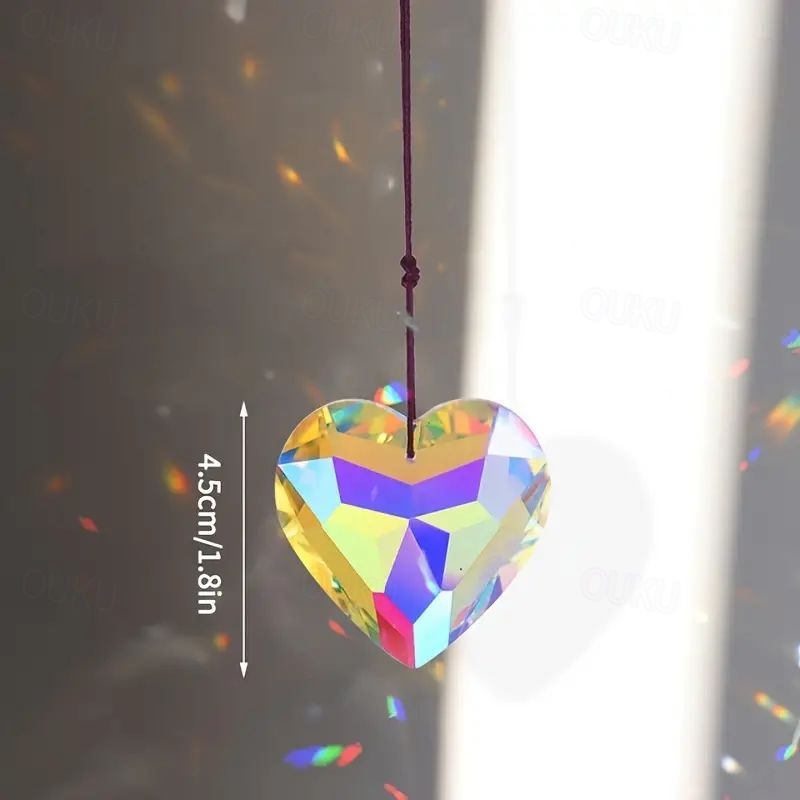Acchiappasole a forma di cuore in cristallo con corda da appendere