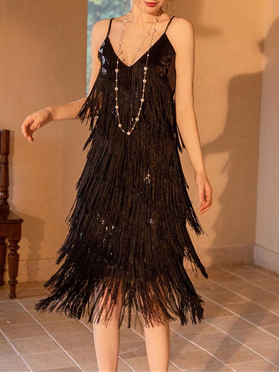 sequin tassel midi dress Womens V-Neck Sleeveless Sequin Tassel Mesh Midi Dress with Zipper Closure  Summer Paisley Pattern from Dhgate Basic & Casual Dresses