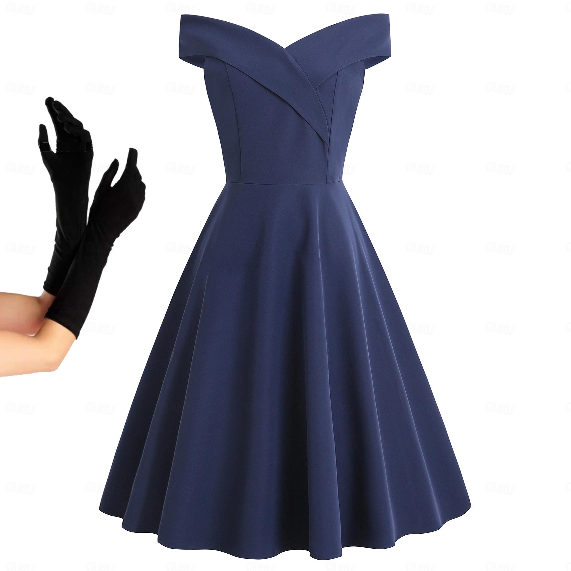 Bbonlinedress Cocktailjurk voor vrouwen, wikkelmodel met V-hals, 3/4 mouwen, vintage theelengte, midi partyjurk geschikt voor bruiloftsgasten en formele gelegenheden, Royal Blauw, L
