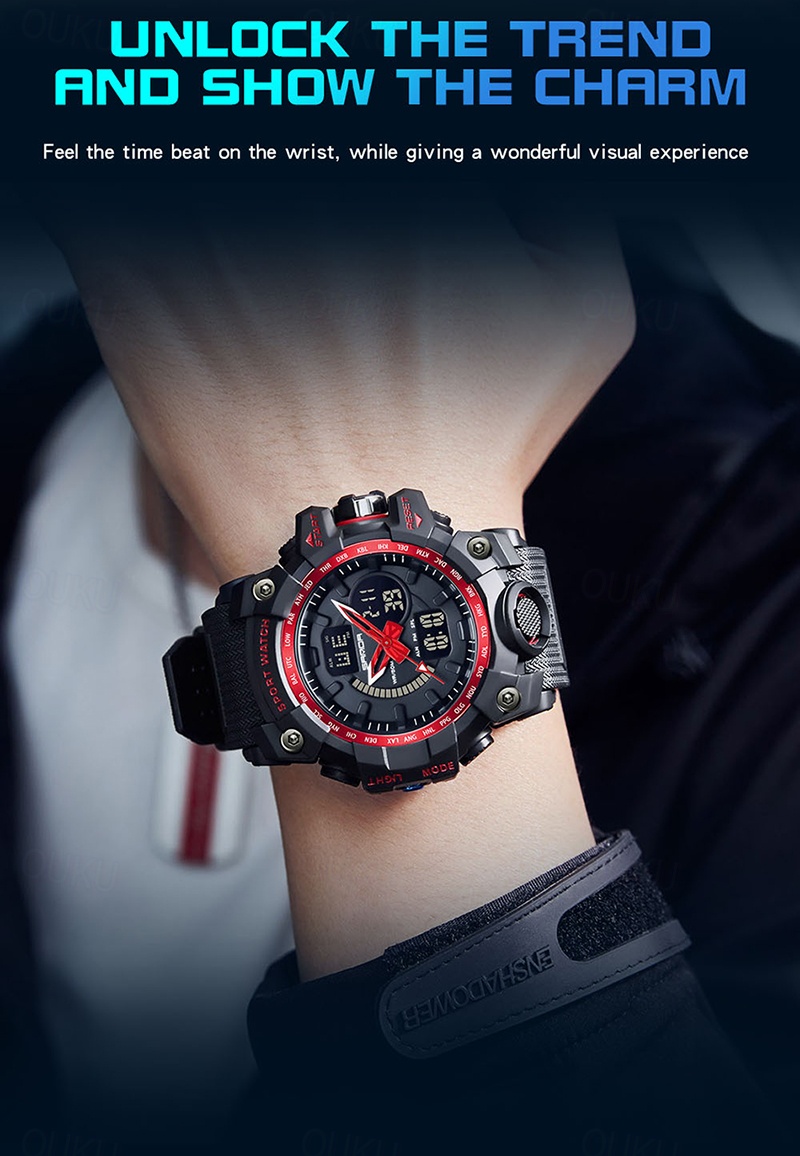 Orologio digitale da uomo, sportivo, militare, con doppio display