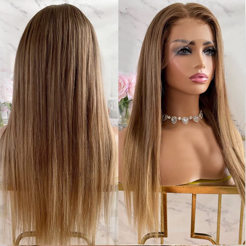 Blonde Ombre LaceFront Wig 22-26 inches Long 22 Inch Blonde Lace Front Wig Human Hair Bone Straight Human  main image 4