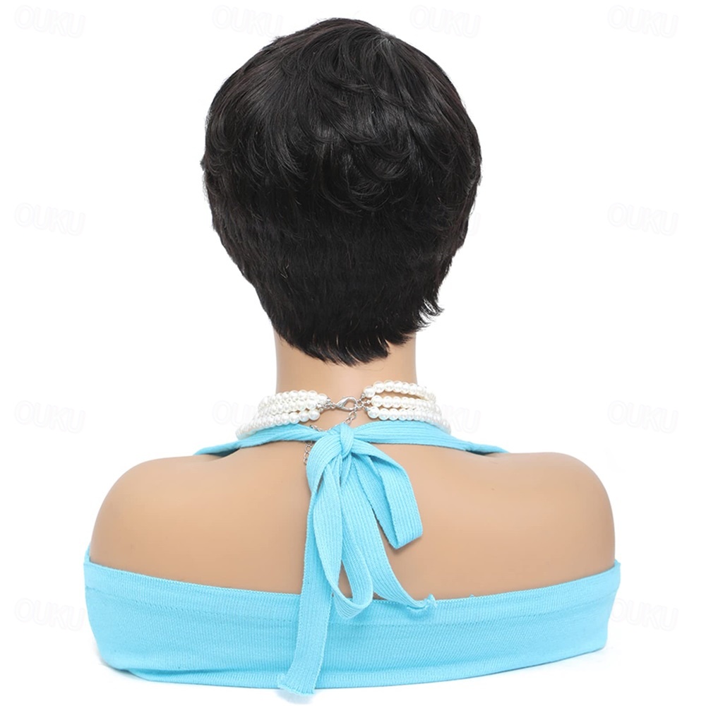 100%human hair blue pixiewig Salt and Pepper Pixie Wig: Human Hair Short Grey Wig With  main image 3