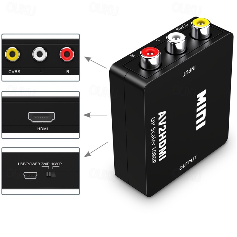 RCA vers HDMI Adaptateur, 1080P AV vers HDMI Vidéo Audio Convertisseurs