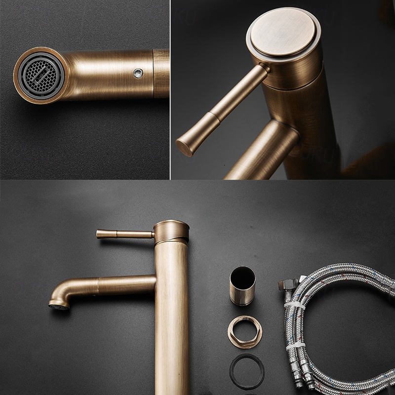 Rubinetto Bagno Vintage Monocomando Nero Antico Alto: Miscelatore In Ottone Per Lavabo, Caldo E Freddo - 3
