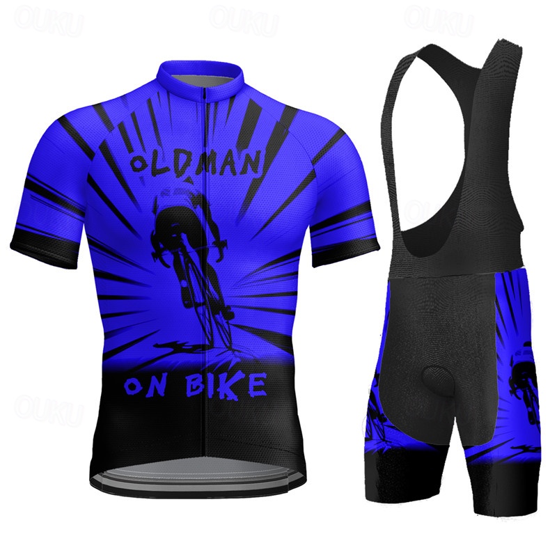 NUOJIA Ensemble Vélo Homme Manches Courtes | Maillot + Cuissard Bretelles 19D Gel Pad | Tenue Cyclisme Été Respirante | Route Et VTT | Coupe Anatomique 3D