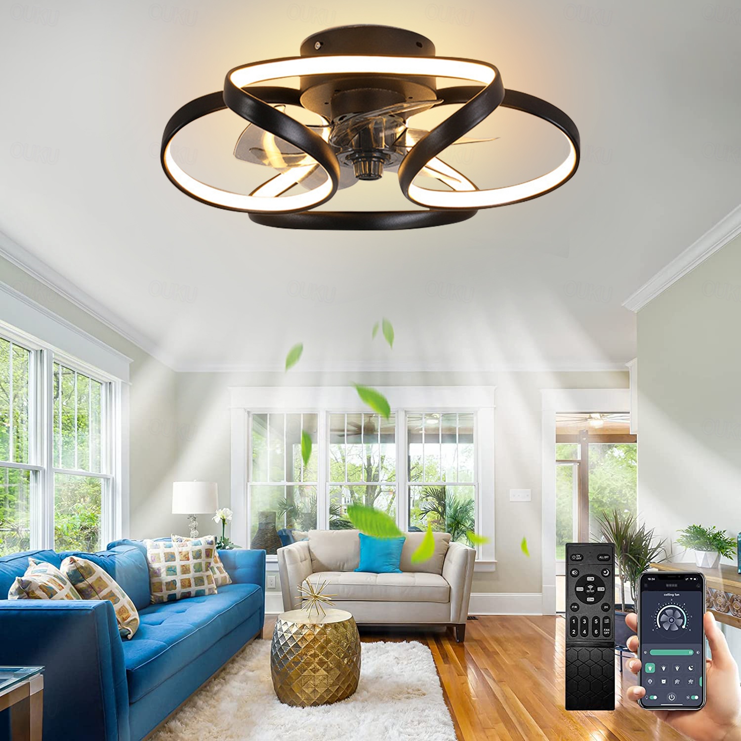 55cm orders LED Ceiling Fan Light Remote Control Living Room Chandelier Fan Lamp