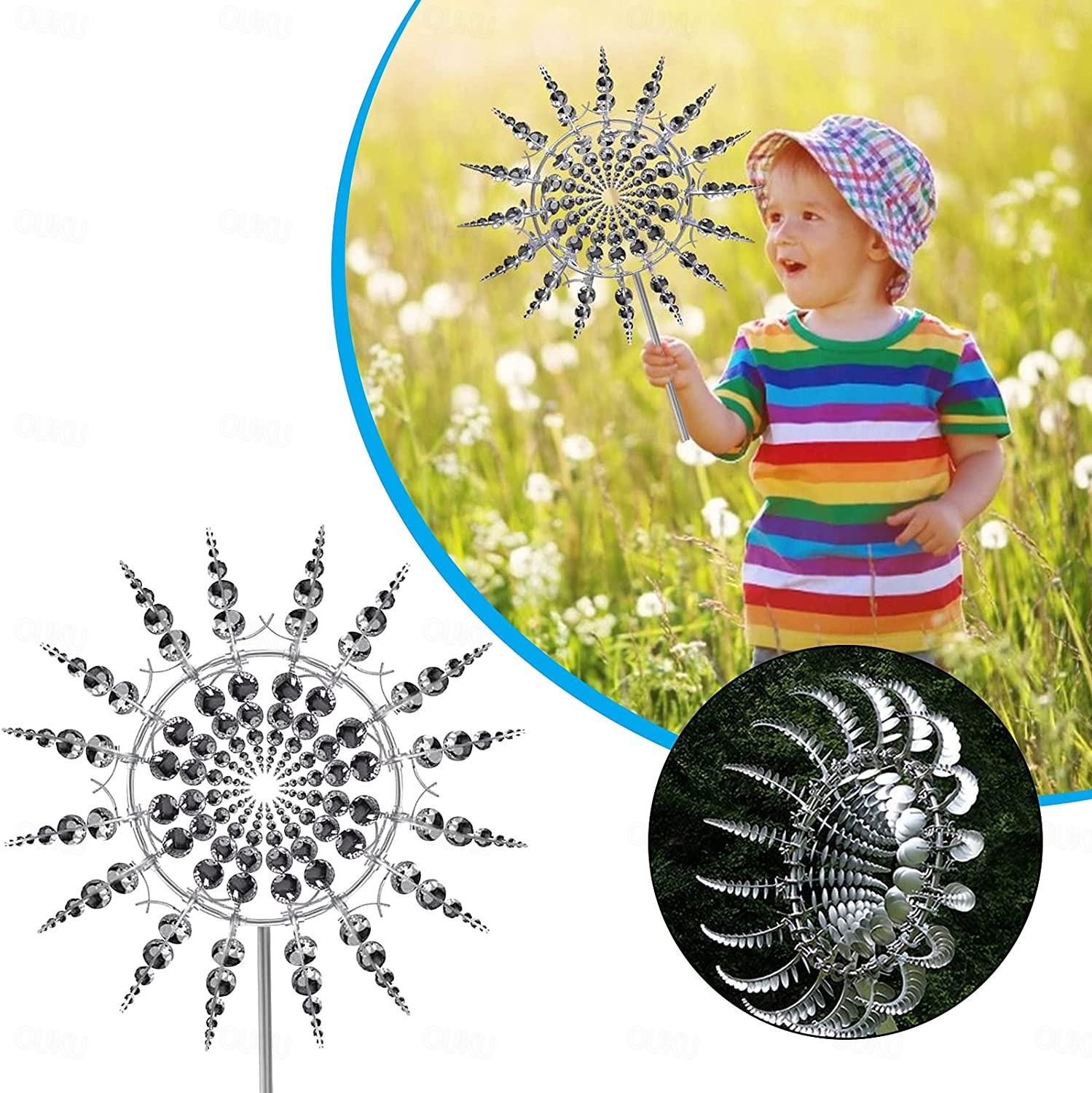 Moulin à Vent Métal Cinétique Lotus - Déco Jardin Extérieur Résistante UV - Rotation 360° - Cadeau Original
