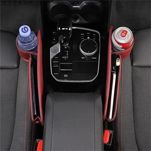 Organizer Auto Portaoggetti In PU – Tasca Laterale Adesiva Per Seggiolino, Per Telefono, Chiavi, Occhiali, Design Elegante Nero, Facile Installazione