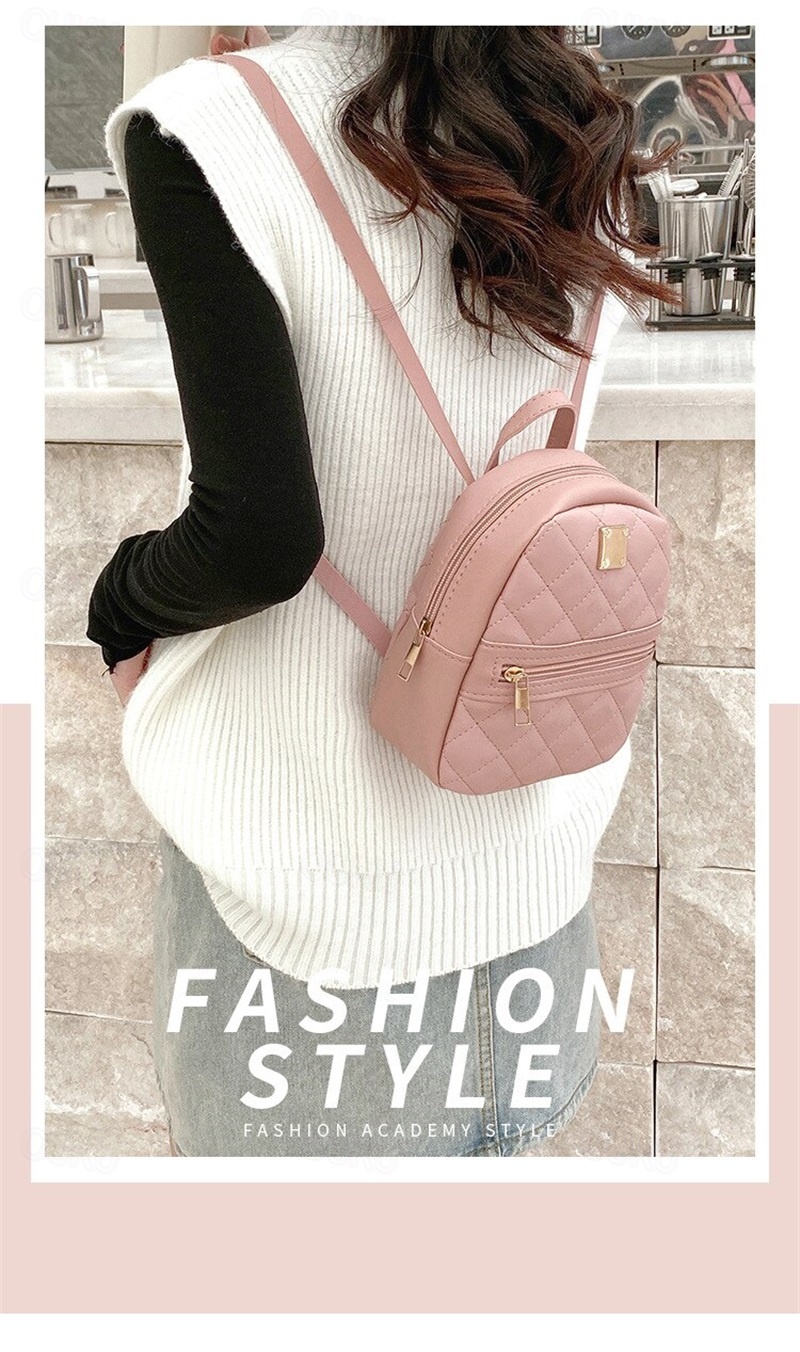 Quilted Mini Backpack with Front Zipper Pocket – Stylish and  display picture 1