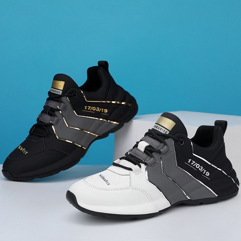 Men\'s Gray Athletic Sneakers with Gold Accent mens fashion sneakers casual sports shoes golden accents  main image 4