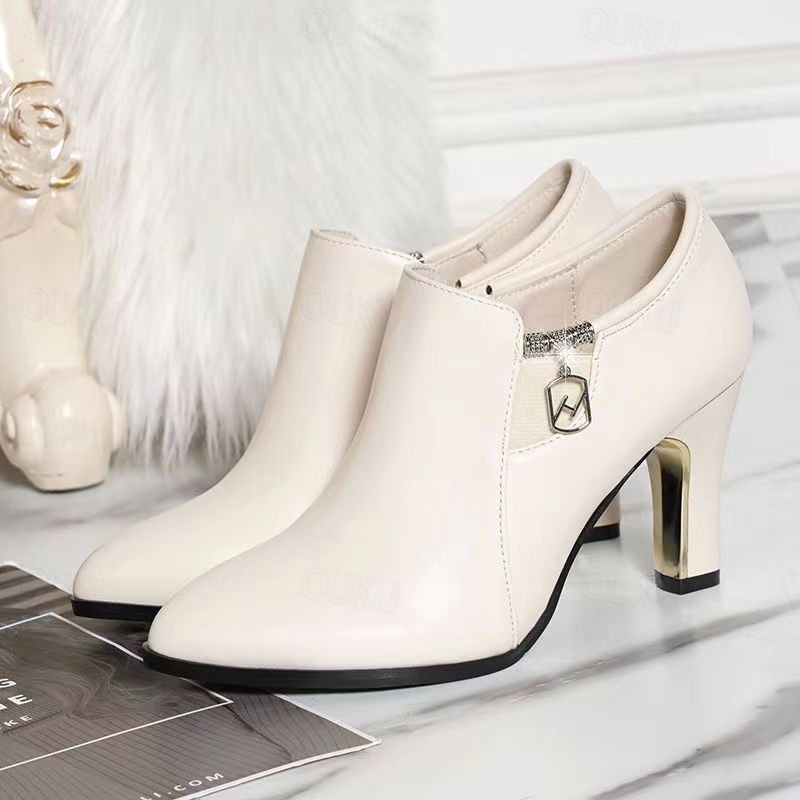Women's White Ankle Booties Pointed Toe High Heel Dress Boots with Zipper Detail for Elegant Office Wear, Parties & Fall Outfits 2026 - CAD $49.99 Women's White Ankle Booties Pointed Toe High Heel Dress Boots with Zipper Detail for Elegant Office Wear, Parties & Fall Outfits 2026 - CAD $49.99