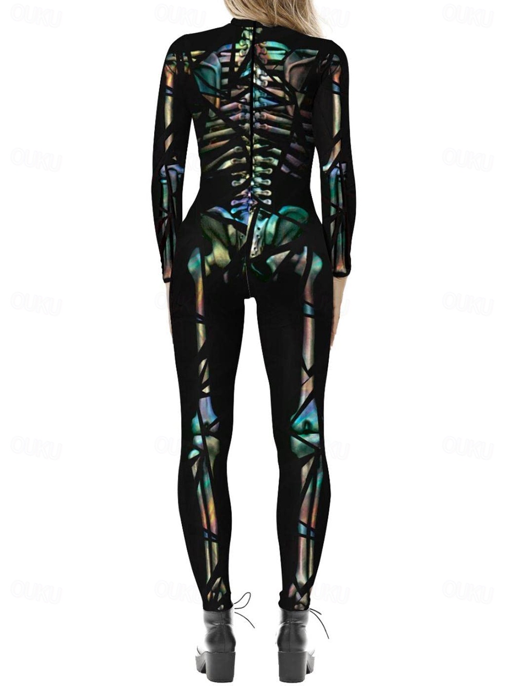 Skeleton Skull Halloween Cosplay Costume Bodysuits Full Body Catsuit  Carnival Costume Full Body Suit One Piece