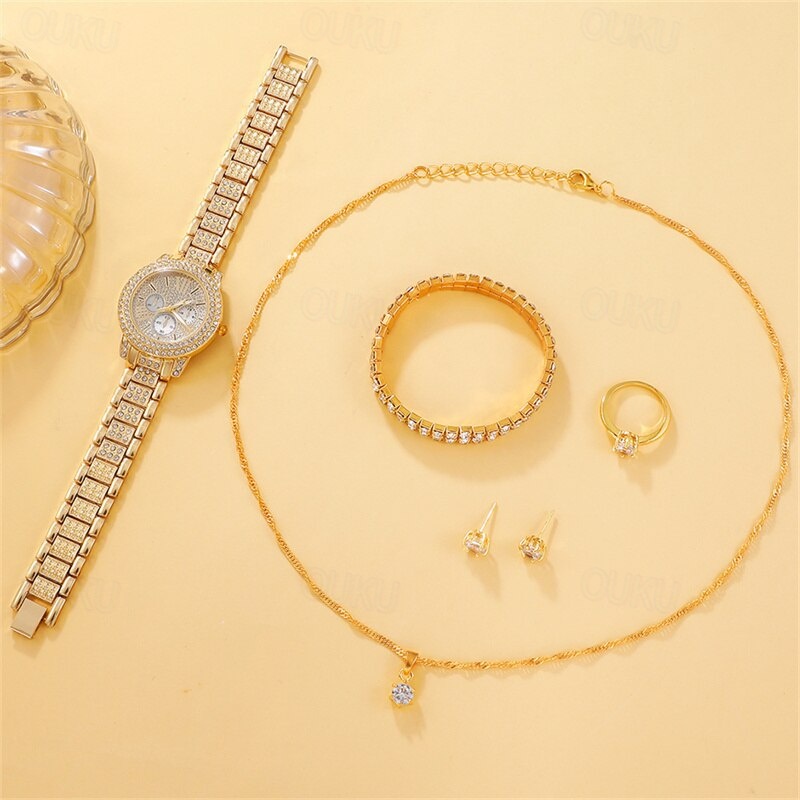 Ensemble Bijoux De Luxe Pour Femme - Collier, Bracelet, Bague, Montre, Boucles