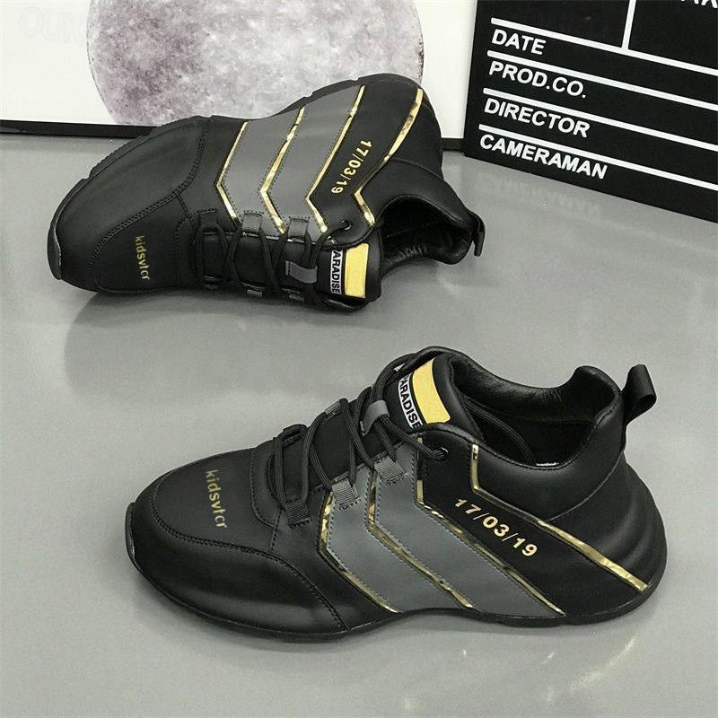 Men\'s Gray Athletic Sneakers with Gold Accent mens fashion sneakers casual sports shoes golden accents  main image 2