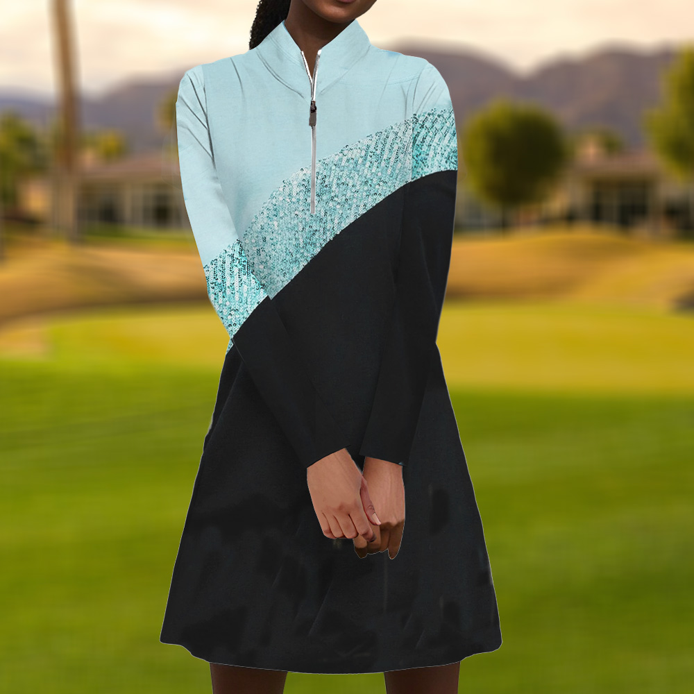 Women's Golf Dress Pink Green Long Sleeve Sun Protection Tennis Outfit  Color Block Fall Ladies Golf Attire Clothes Outfits Wear Apparel 2026 -  25