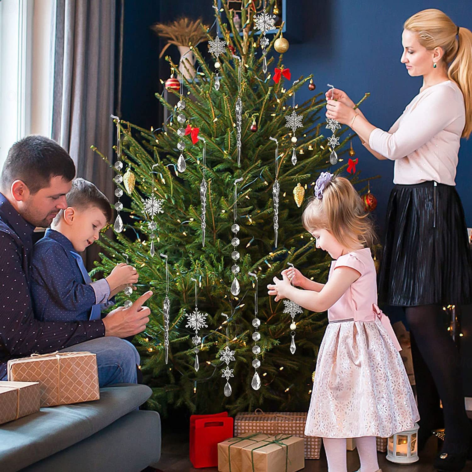 Decorazioni per Alberi di Natale,32 Fiocchi di Neve Ornamenti di Albero di Natale Addobbi di Acrilico per Natale, Acrilico Ciondoli Decorazione Albero di Natale