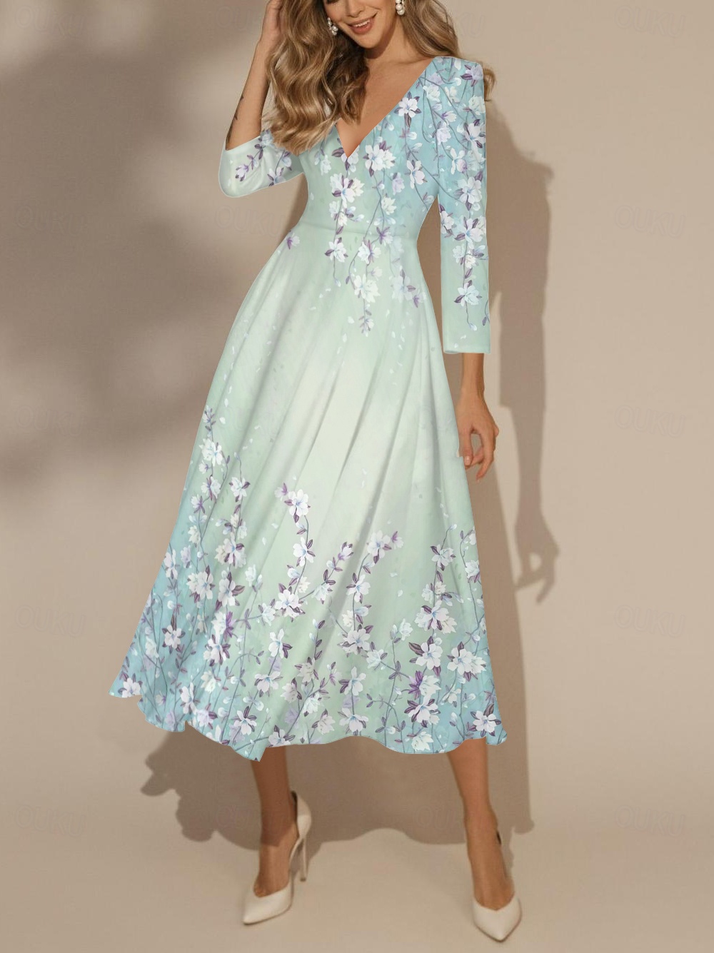 Women's Maxi Dress Swing Dress Semi Formal Dress Floral Dress Print Dress Fashion Streetwear Modern Formal Outdoor Vacation Regular Fit Floral 3/4 Length Sleeve V Neck Yellow Pink Blue 2026