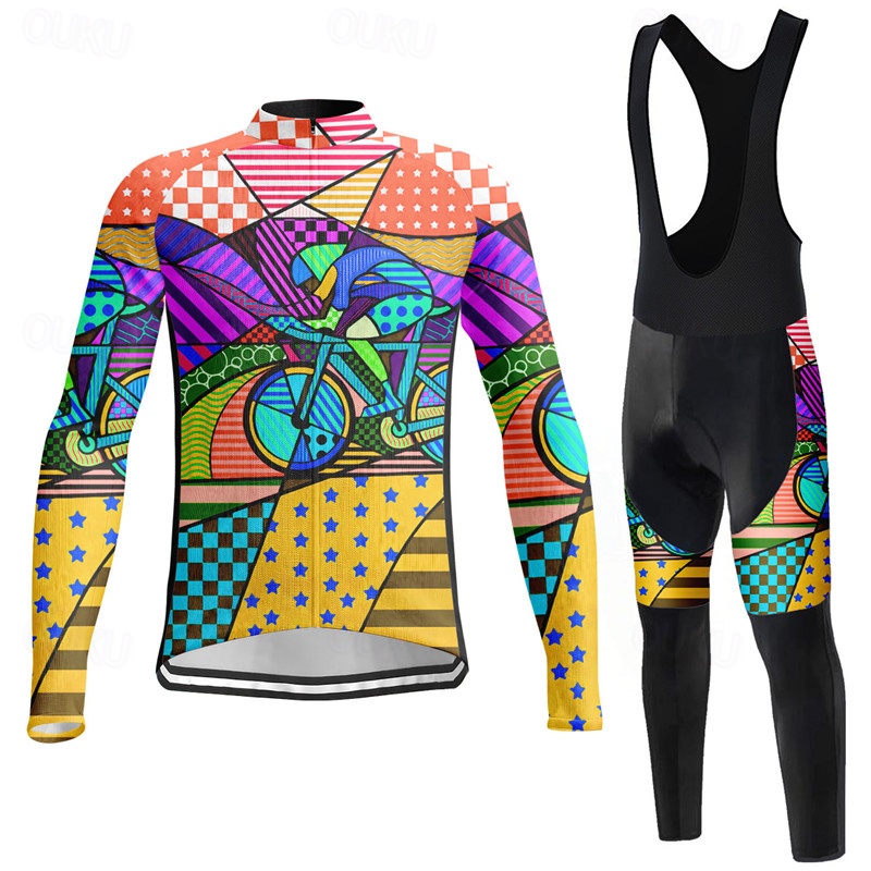 Men's Cycling Jersey with Bib Tights Long Sleeve Mountain