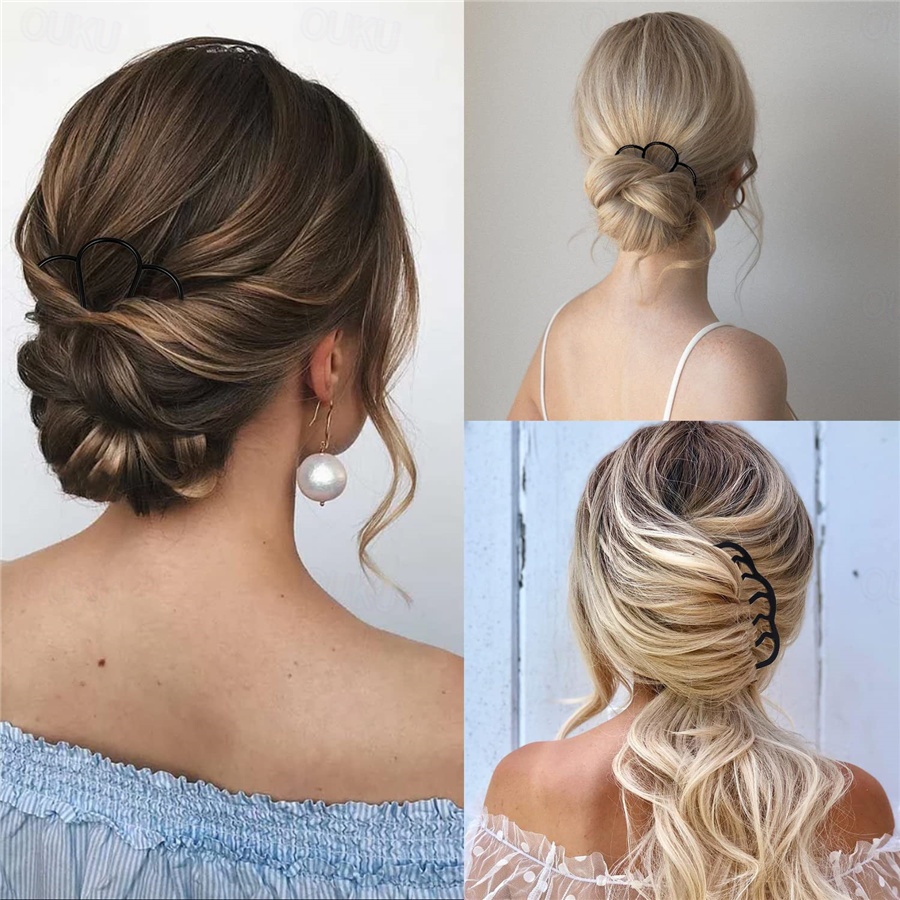6 Stück French-Twist Haarkämme Aus Legierung – Schwarz, Für Dutt & Hochsteckfrisuren