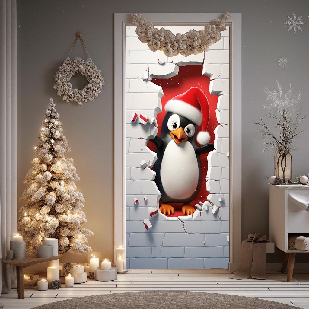 Couverture de Porte de Noël 200 x 90 cm - Décoration et Bannière pour Maison, Mur, Rideau de Fête - Fond de Photographie