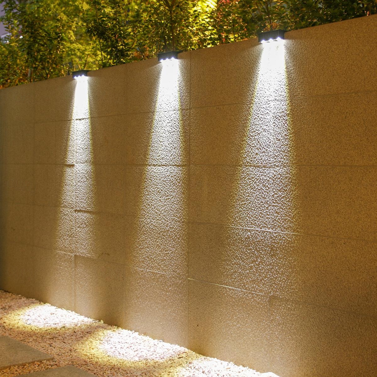 LUHLEE Luces solares de alto brillo, paquete de 4 luces de pared para exteriores, IP65, impermeables, para exteriores, patio, pared, cubierta, canalón, porche, paso (blanco cálido, paquete de 4